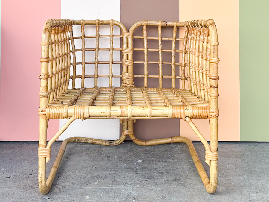 Pair of Rattan Grid Lounge Chairs