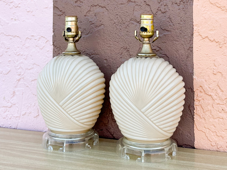 Pair of Pretty Cream Glass Lamps