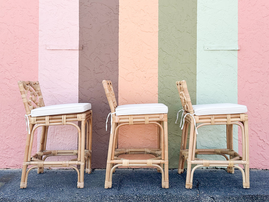 Set of Three Modern Rattan Counter Stools