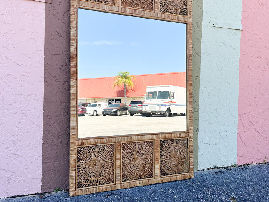Large Rattan Medallion Mirror