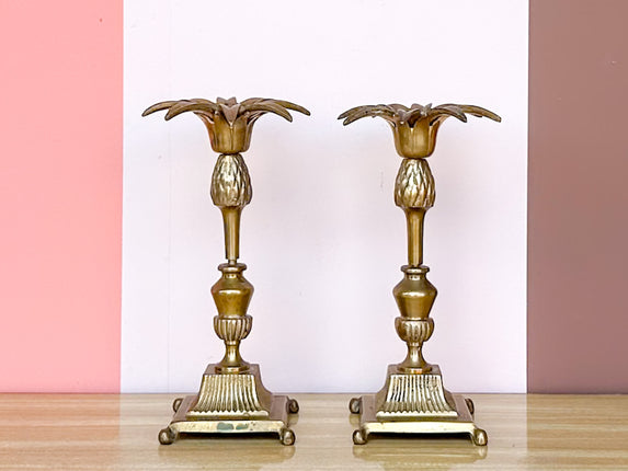 Pair of Brass Pineapple Candlesticks