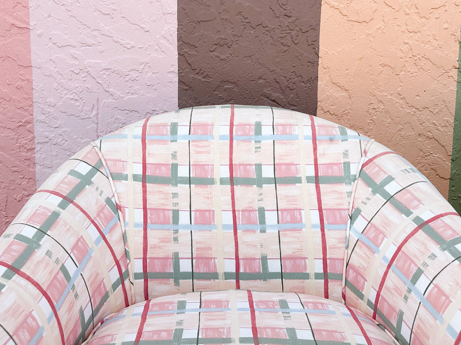 Pair of Palm Beachy Upholstered Barrel Chairs