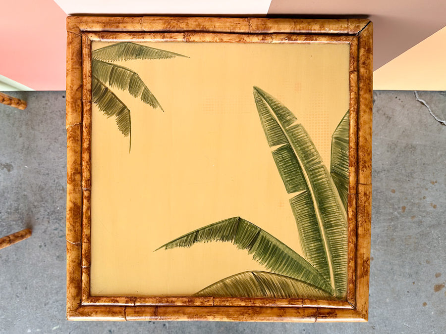 Pair of Banana Leaf Rattan Nightstands