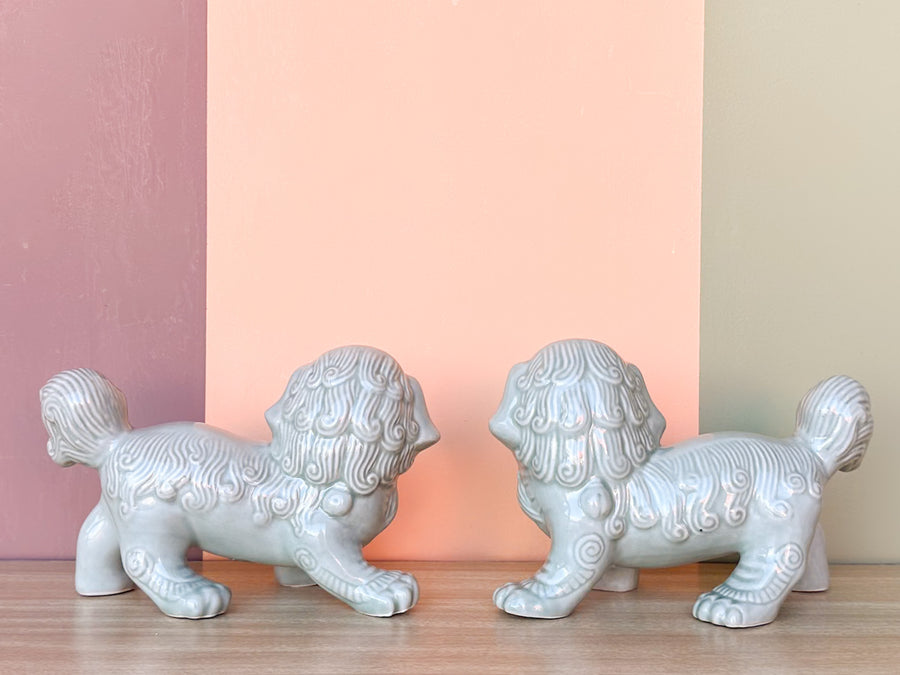 Pair of Celadon Foo Dogs