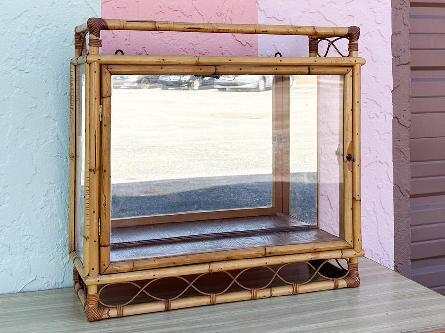 Old Florida Bamboo Mirrored Curio Cabinet