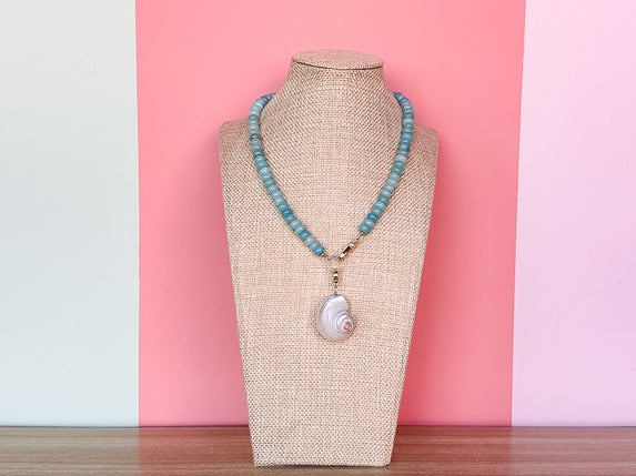 Palm Beach Regency Shell and Gemstone Necklace — Aqua Amazonite