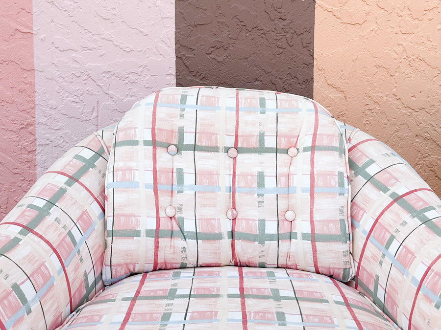 Pair of Palm Beachy Upholstered Barrel Chairs