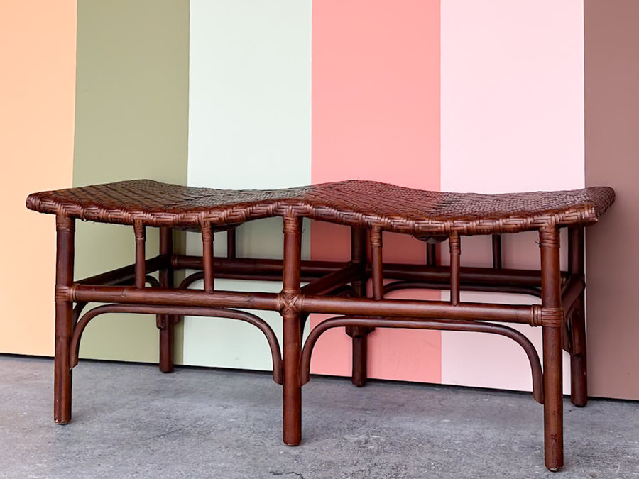Curved Rattan Bench