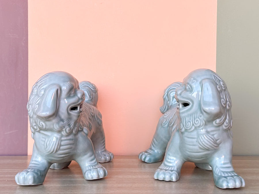 Pair of Celadon Foo Dogs
