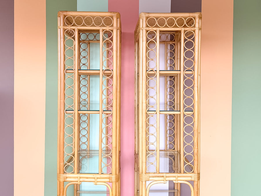 Pair of Whimsical Rattan Etageres