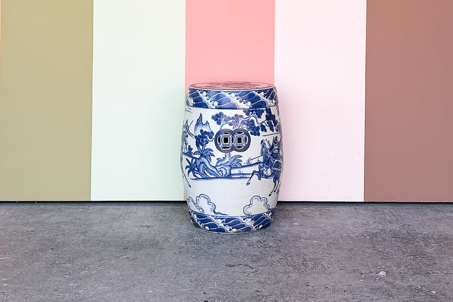 Blue and White Samurai Garden Seat