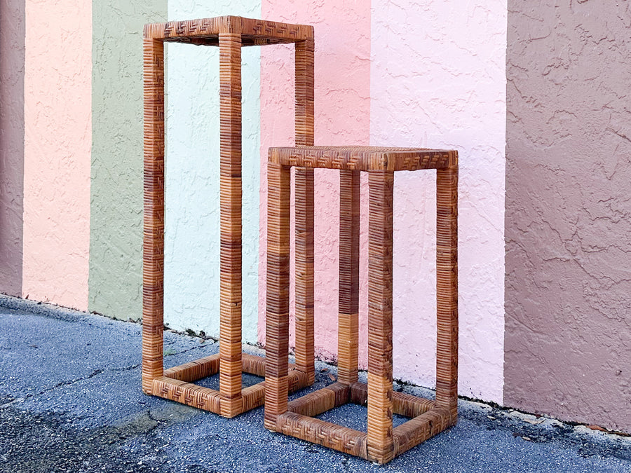 Pair of Rattan Wrapped Plant Stands