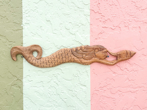 Hand Carved Wood Mermaid Wall Art