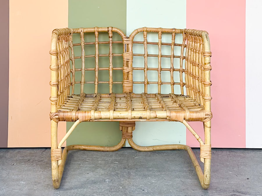Pair of Rattan Grid Lounge Chairs