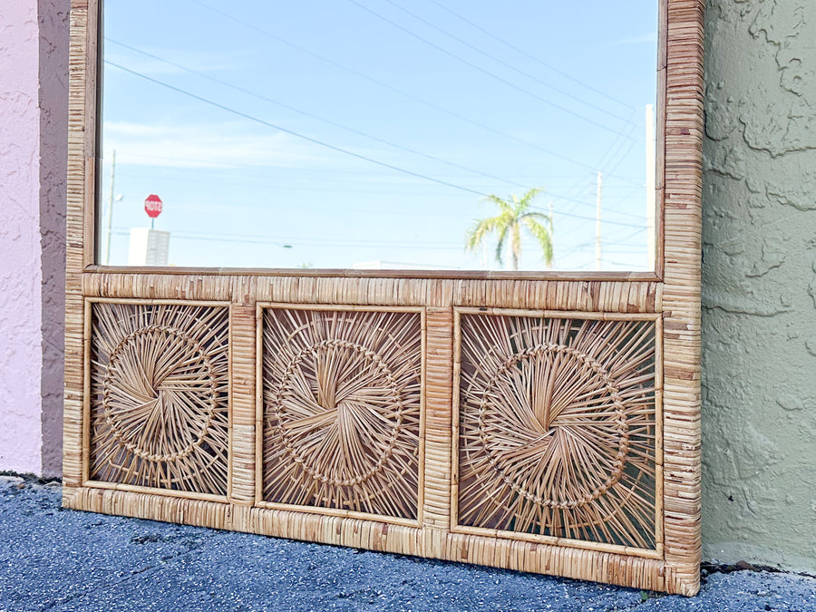 Large Rattan Medallion Mirror