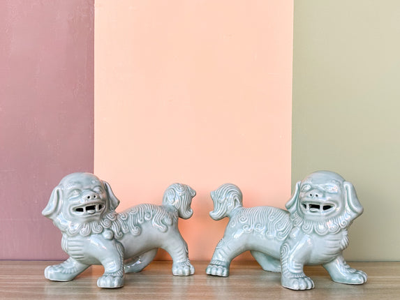 Pair of Celadon Foo Dogs
