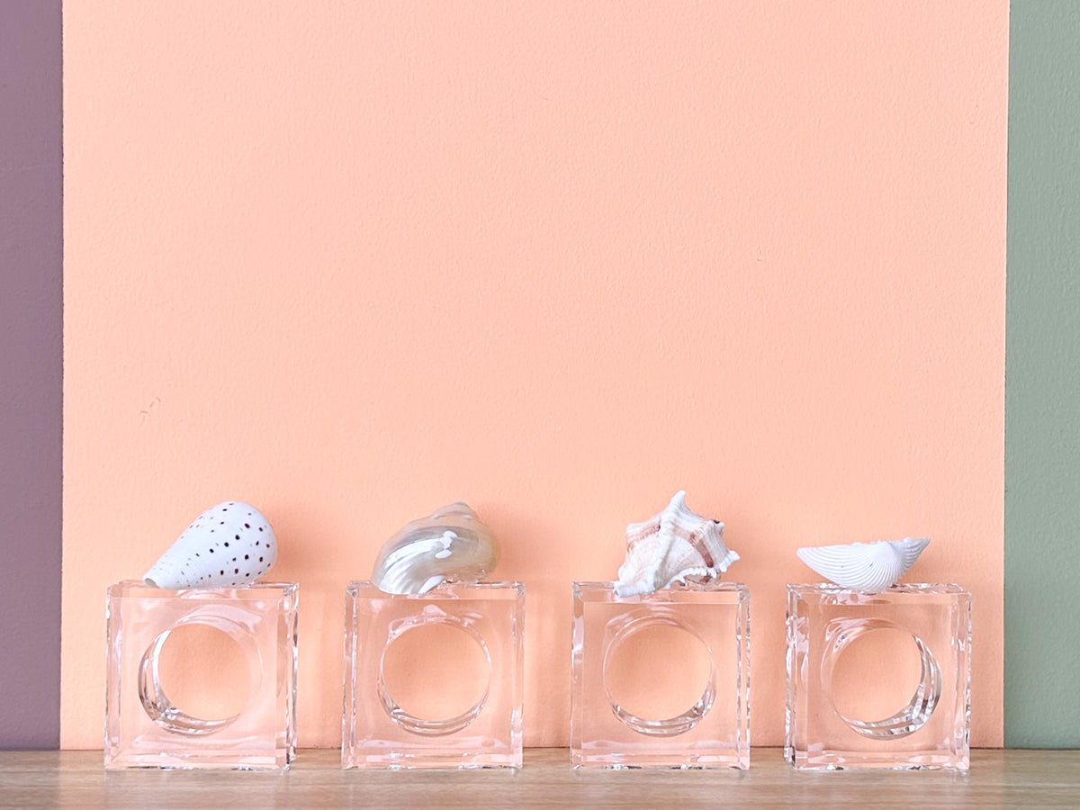 Set of Four Shell Lucite Napkin Rings