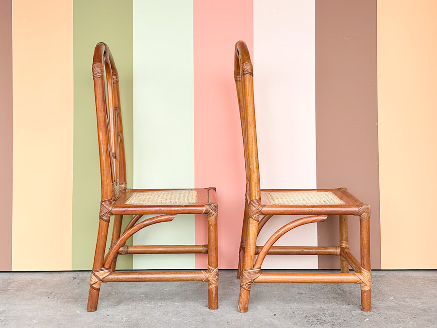 Pair of Rattan and Cane Side Chairs