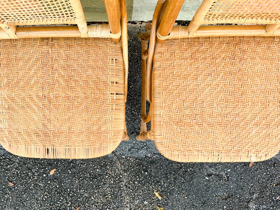 Set of Six Old Florida Style Rattan Dining Chairs