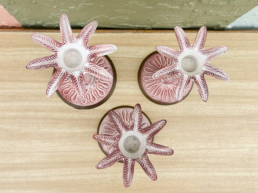 Set of Three Pink Chic Palm Tree Candlesticks