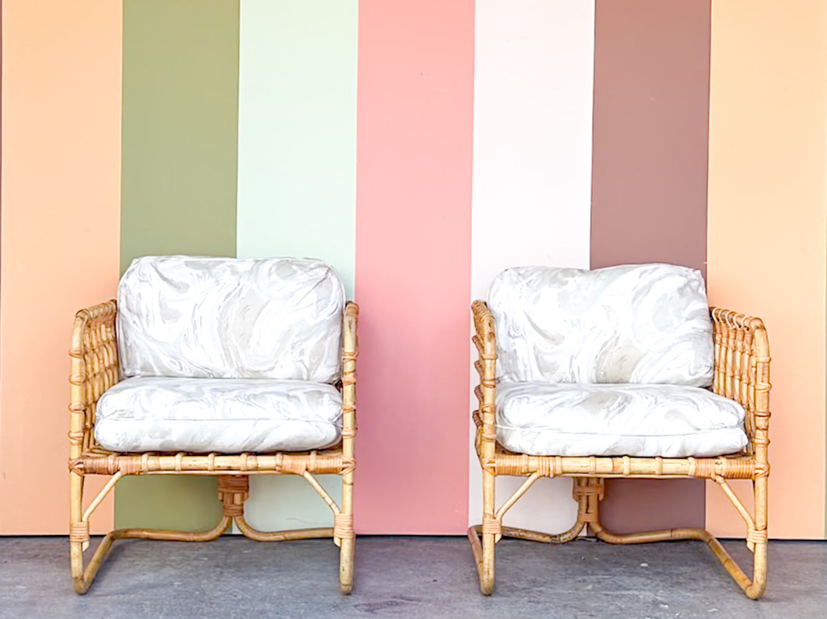 Pair of Rattan Grid Lounge Chairs