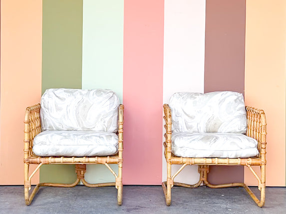 Pair of Rattan Grid Lounge Chairs