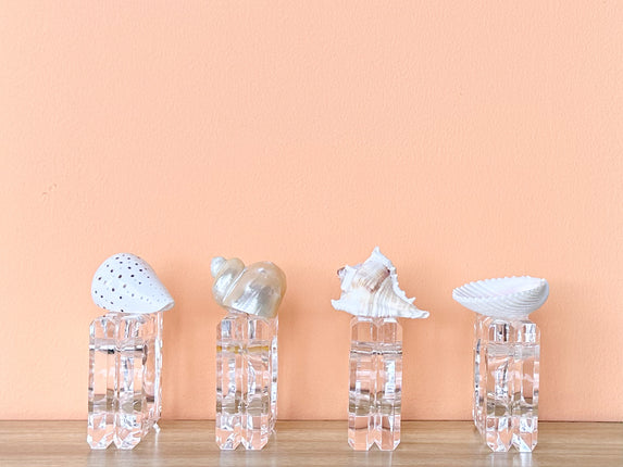 Set of Four Shell Lucite Napkin Rings