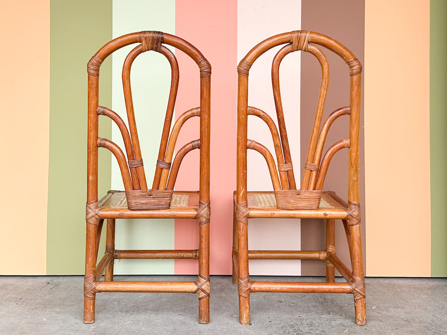 Pair of Rattan and Cane Side Chairs
