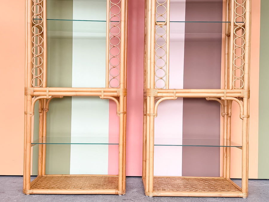 Pair of Whimsical Rattan Etageres