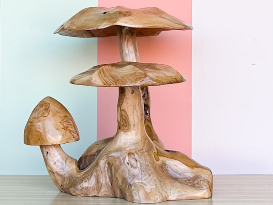 Carved Teak Mushroom Cluster