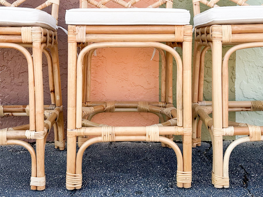 Set of Three Modern Rattan Counter Stools