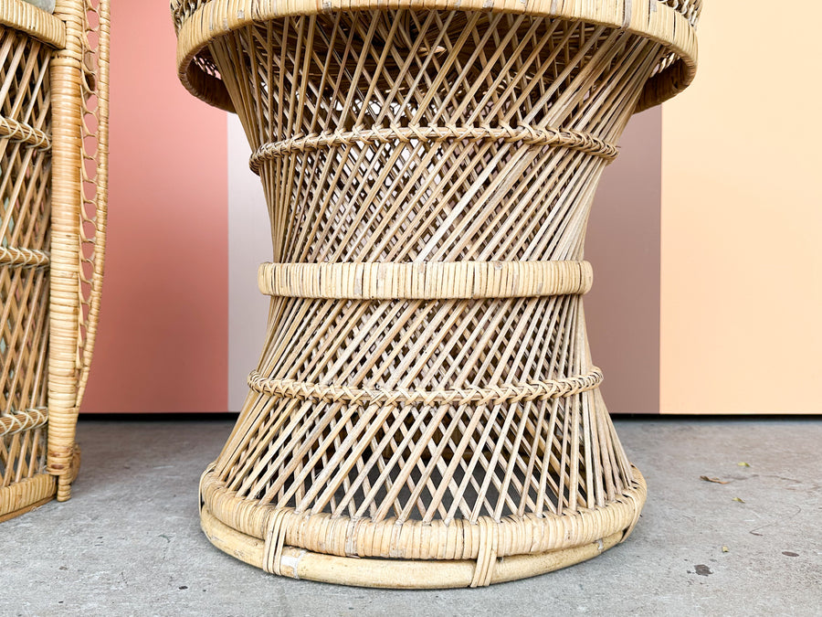 So 70’s Rattan Peacock Chair and Side Table