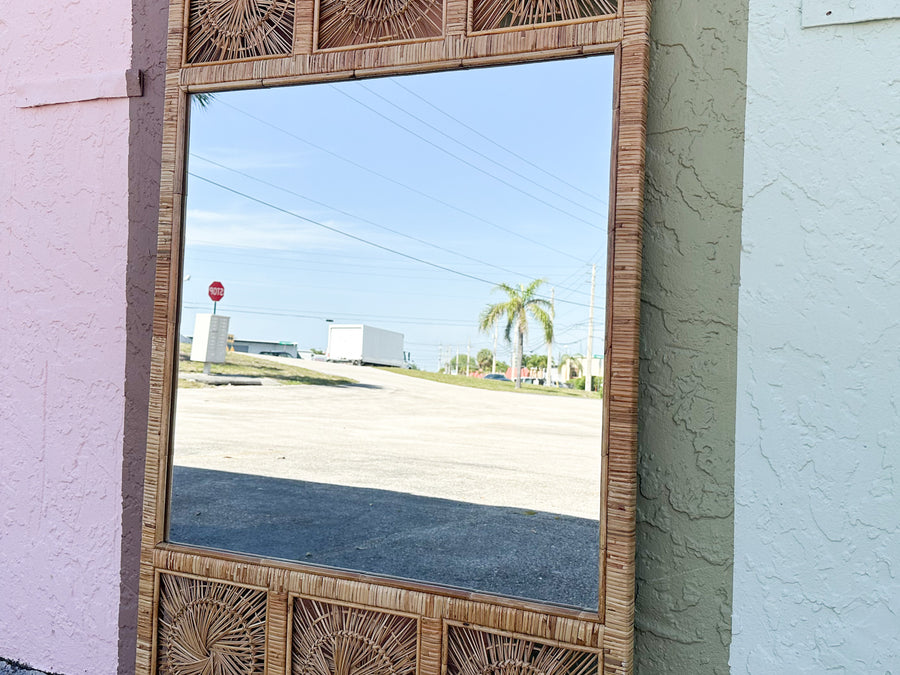 Large Rattan Medallion Mirror