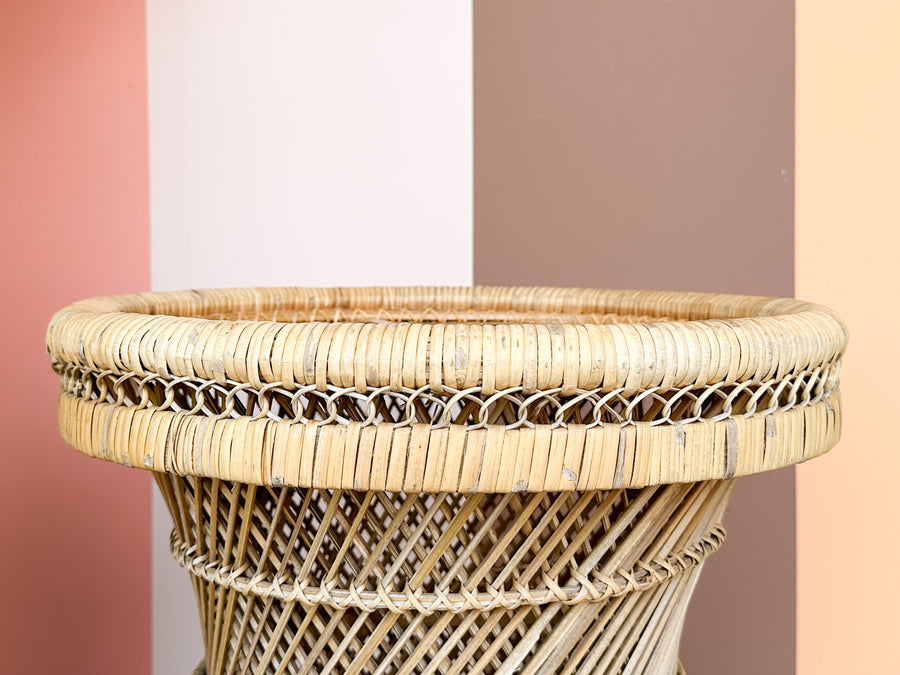So 70’s Rattan Peacock Chair and Side Table