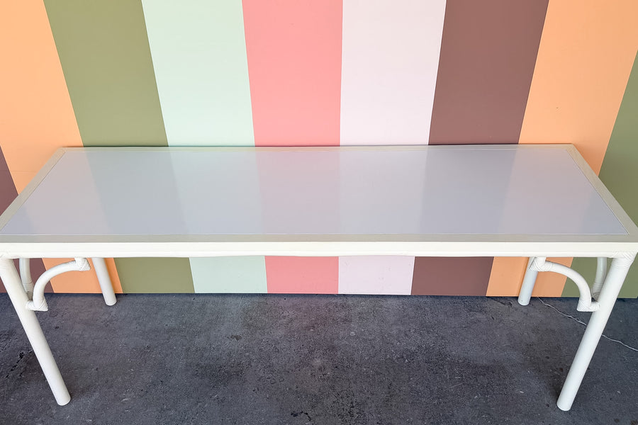 Extra Long White Rattan Console