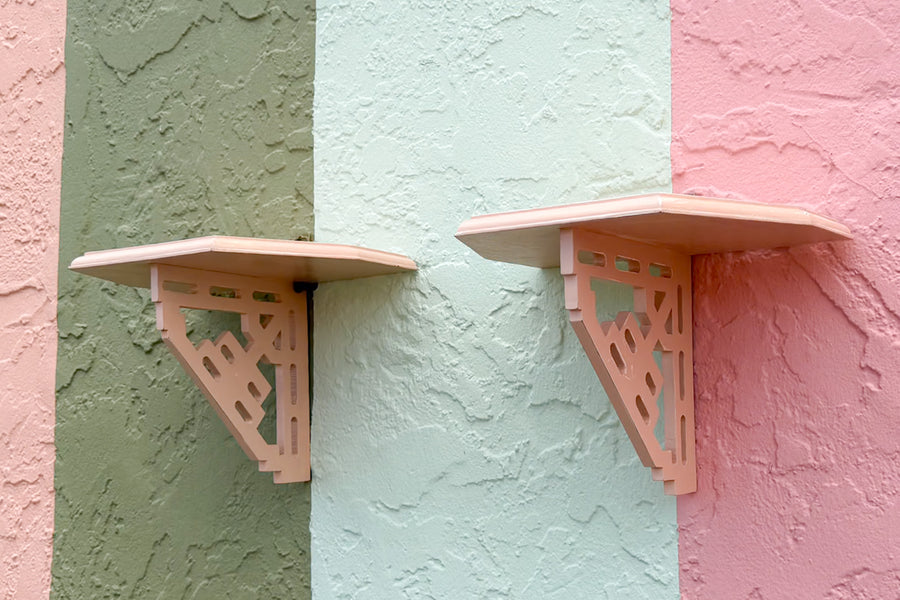 Pair of Pink Fretwork Wall Shelves