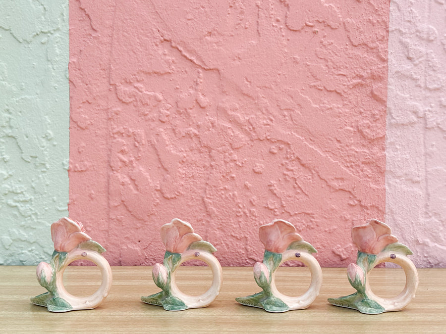 Set of Twelve Fitz and Floyd Spring Roses Napkin Rings