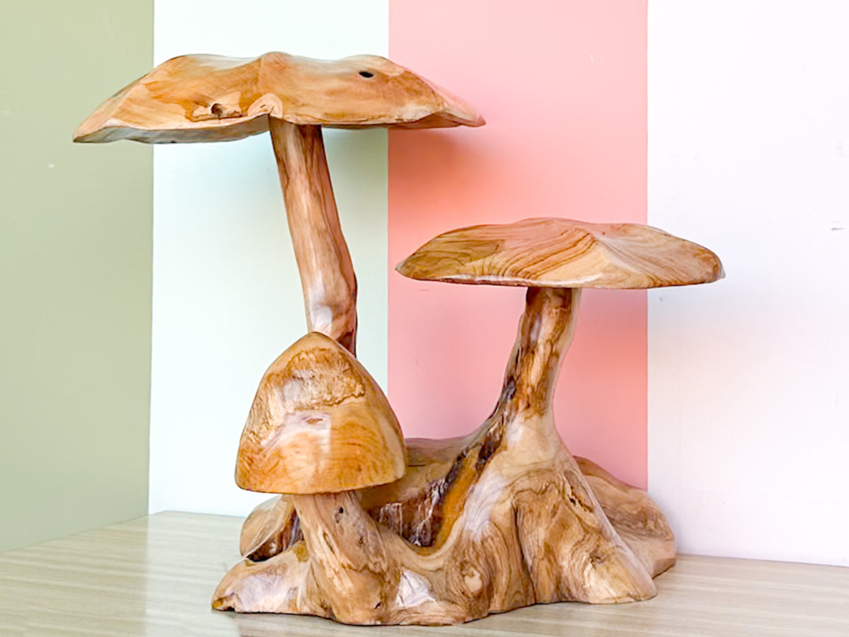 Carved Teak Mushroom Cluster