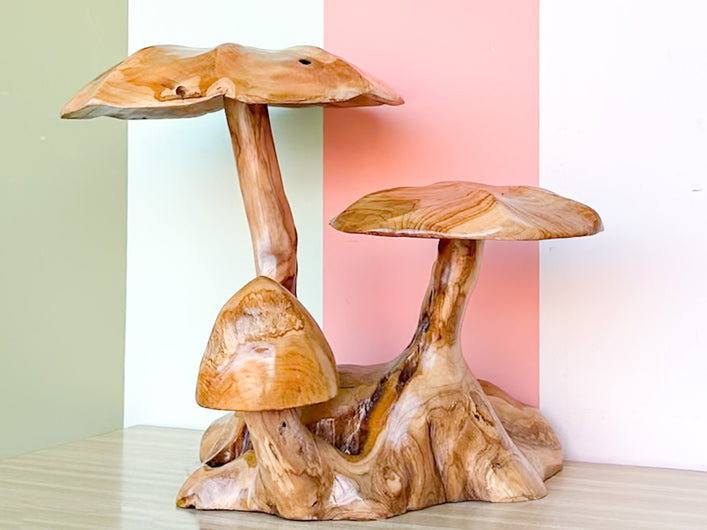 Carved Teak Mushroom Cluster
