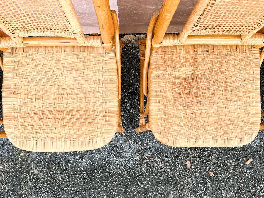 Set of Six Old Florida Style Rattan Dining Chairs