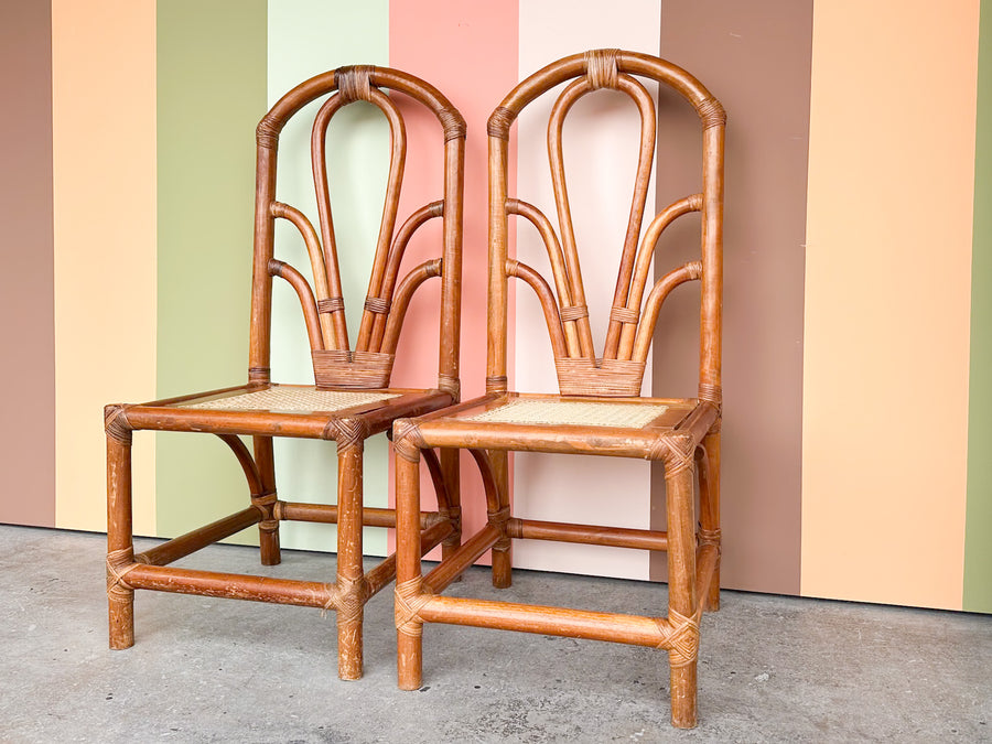 Pair of Rattan and Cane Side Chairs