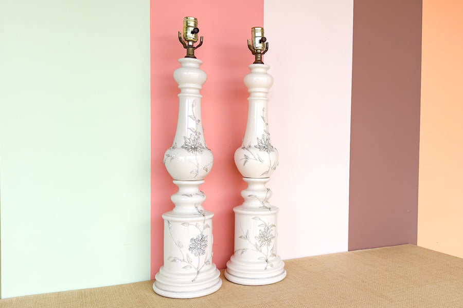 Pair of Regency Chic Floral Icing Lamps