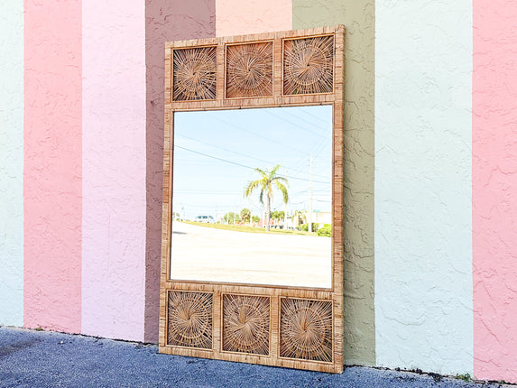 Large Rattan Medallion Mirror