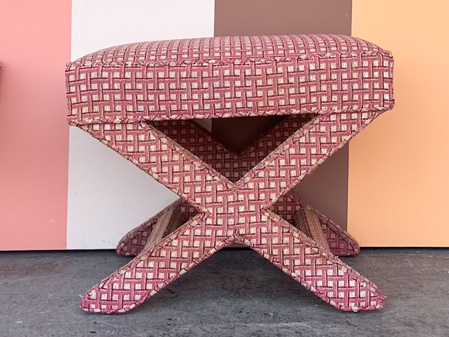Pair of Pink Plaid X Benches