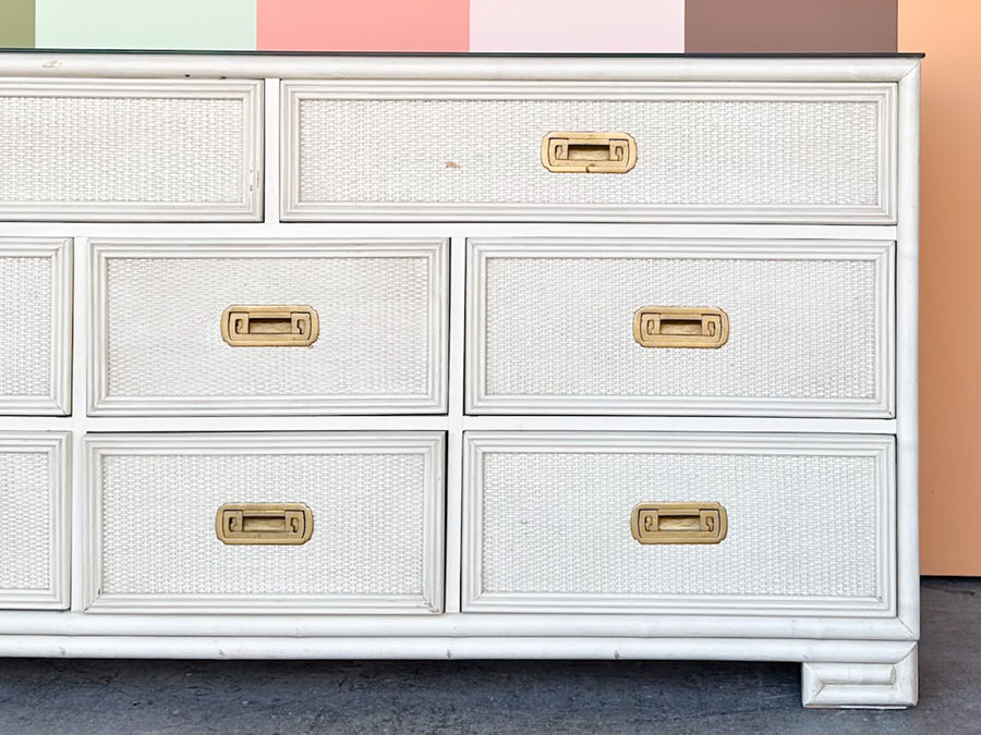 Drexel Campaign Style Rattan Dresser