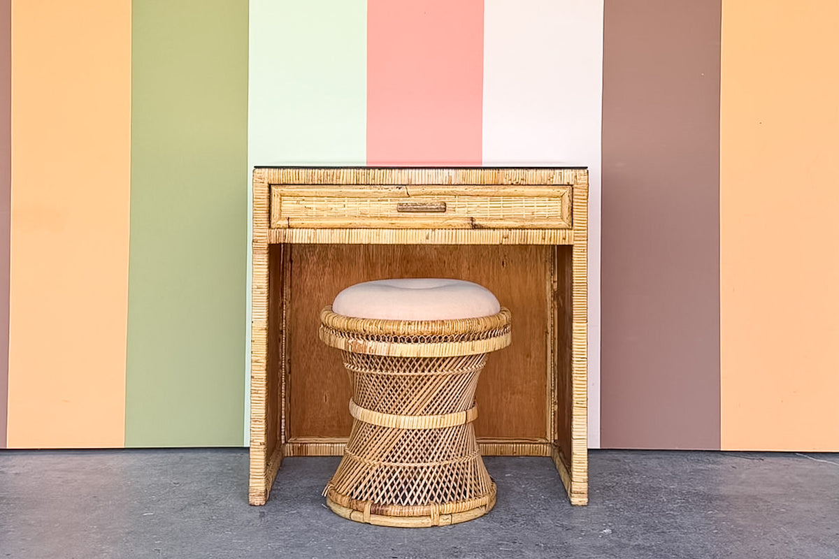 Sweet Rattan Wrapped Desk and Stool