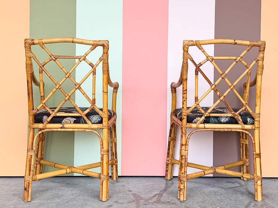 Pair of Fretwork Rattan Chairs