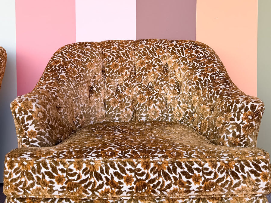 Pair of Brocade Upholstered and Tufted Chairs