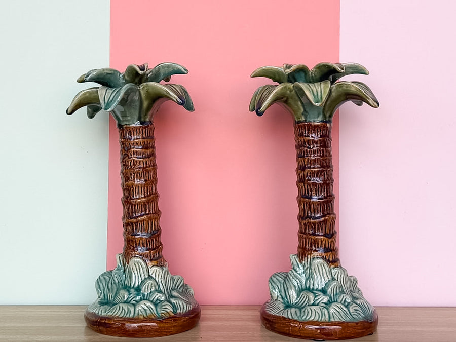 Pair of Palm Tree Candle Holders