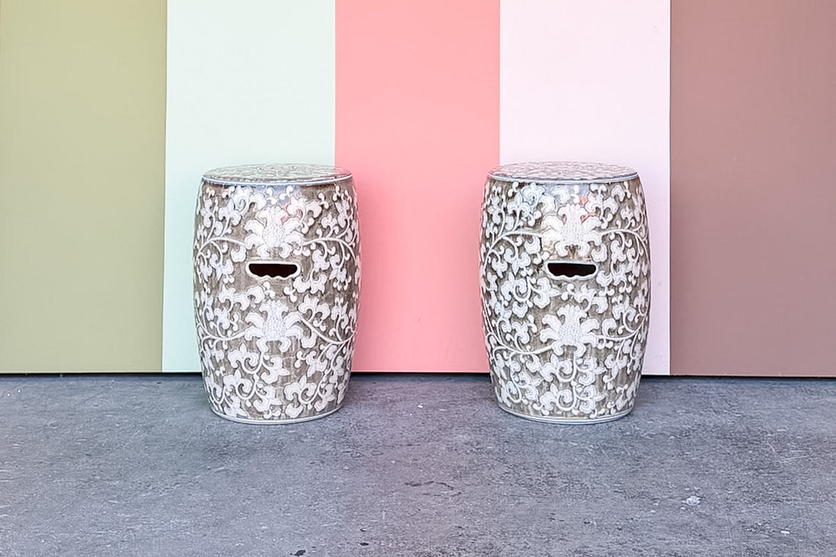 Pair of Pretty Taupe Garden Seats